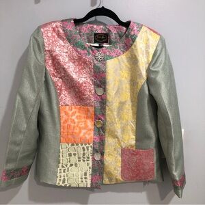 NWT Julia Kim Women Multicolor Patchwork Button Front Jacket SizeP L